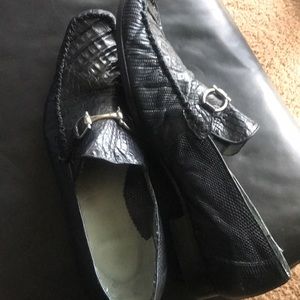 Navy blue Belvedere Crocodile/Lizard loafers.